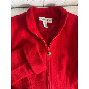 Christian Dior Red Wool Blend Zip Front Blazer Jacket Women's Size 10